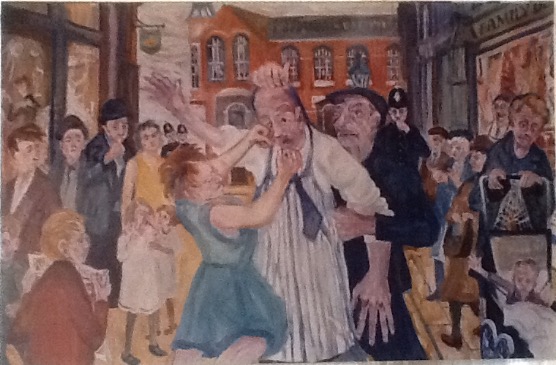 A Butcher Intervenes Oil Painiting William Lonsdale artist