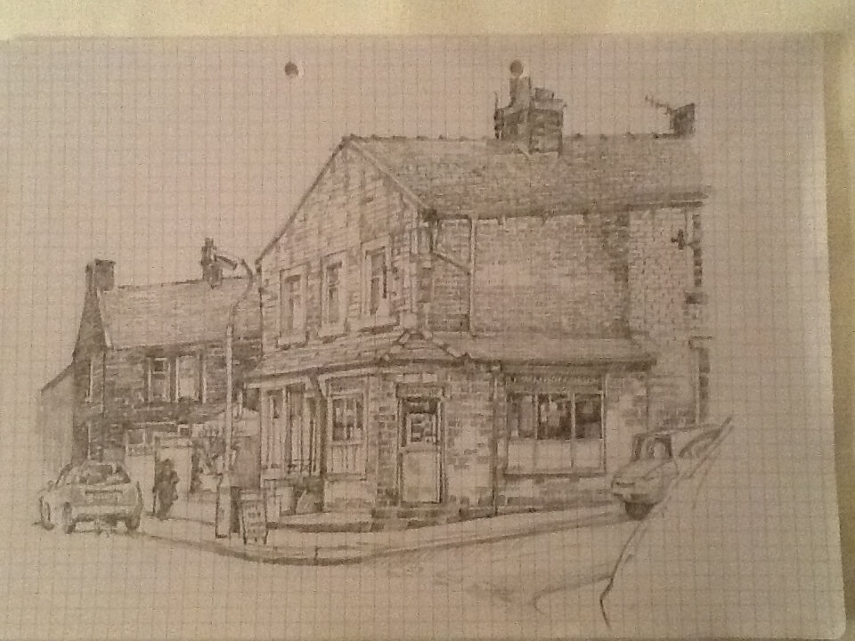 Newsagents pencil drawing William Lonsdale artist