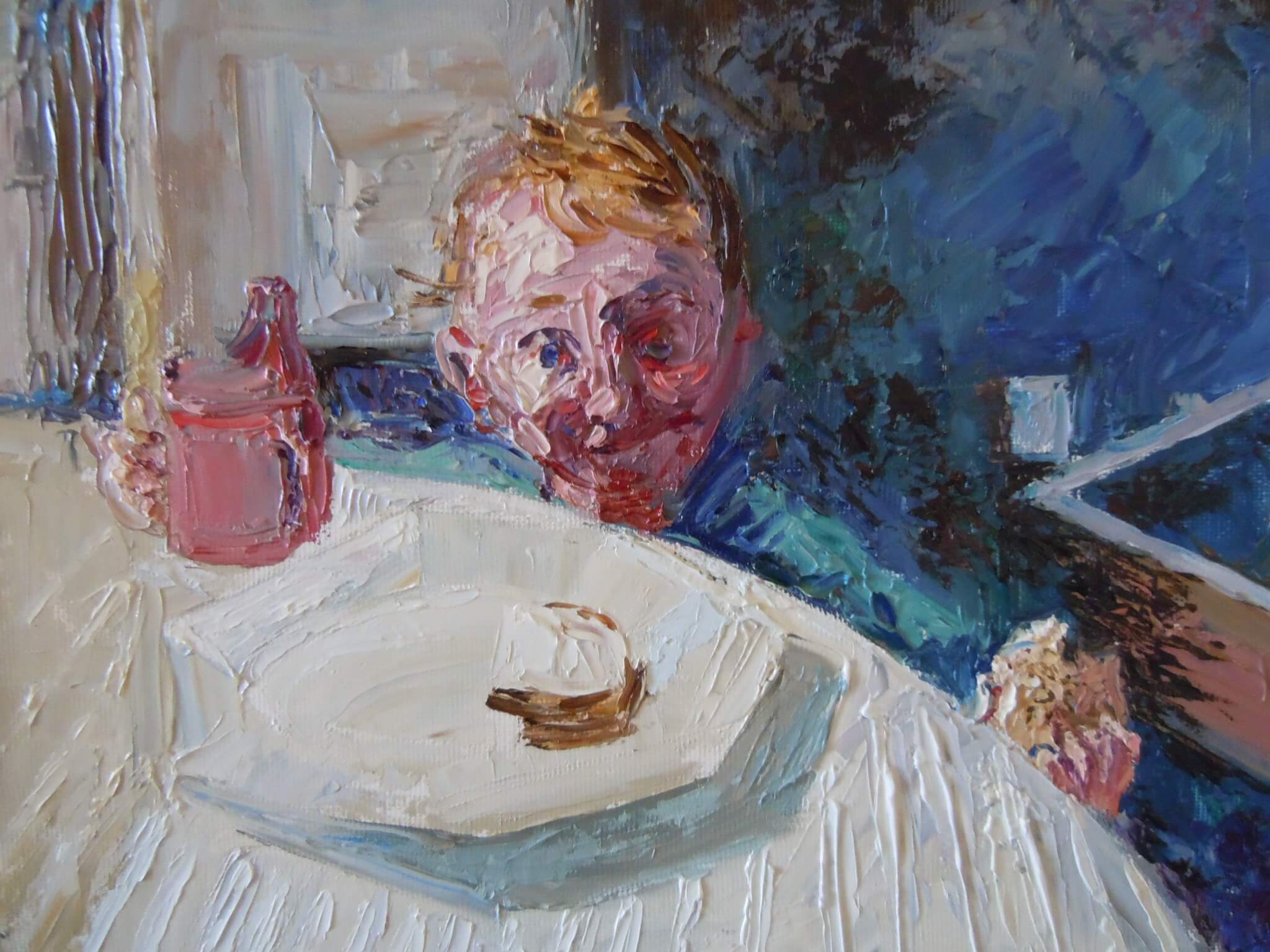 baby eating oil painting William Lonsdale artist