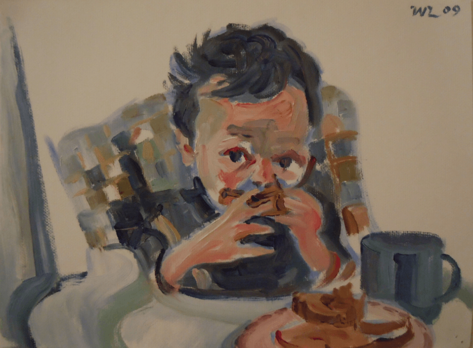 baby eating oil painting William Lonsdale artist