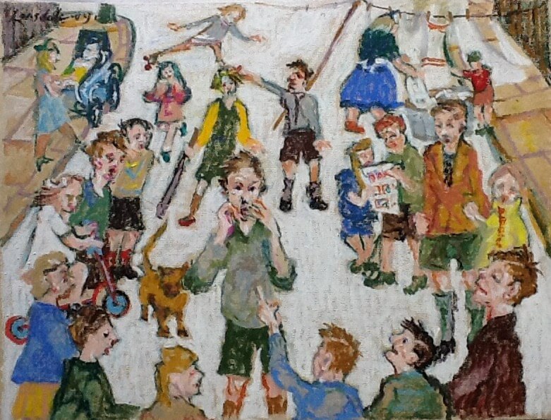 William Lonsdale Artist street play oil painting