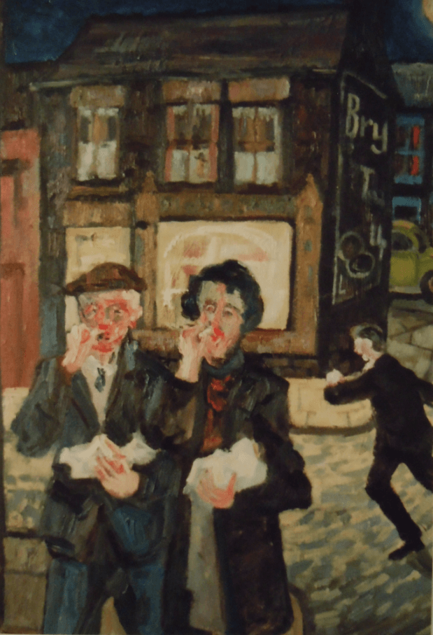 outside chip shop oil painting William Lonsdale artist