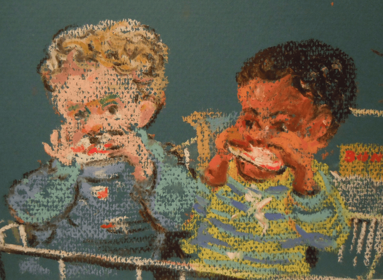 two boys eating pastel drawing William Lonsdale Artist