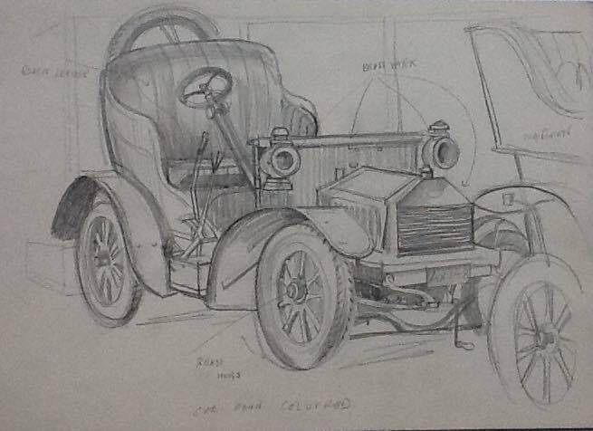 Vintage Car Pencil Drawing William Lonsdale